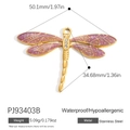 Golden stainless steel dragonfly charm with purple glitter enamel and zircon stones - Purple Glitter Dragonfly Pendant (PJ93403B)