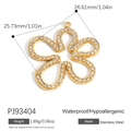 Hollow five-petal flower pendant in golden stainless steel with clear crystal pavé edges - 18K Gold Plated / Hollow Flower Pave Rhinestone Pendant (PJ93404)