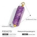 Purple crystal cylinder pendant with gold stainless steel ring, 18.85x4.05mm charm - Rectangular Bar Pendant (PJ93427D) / Set of 3 / Purple