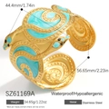 Schlangenarmreif aus Edelstahl mit blauem Emaille-Dekor und 18K Goldbeschichtung - Hellblau Emaille (SZ61169A) / 18K Vergoldet