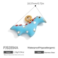 Waterproof stainless steel dinosaur pendant with light blue finish and 18K gold ring - Blue Dinosaur Pendant (PJ92894A)