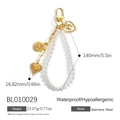 Gold stainless steel heart pendant bag charm with white pearls and bow detail - Heart Enamel Pendant Pearl Charm (BL010029)