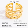 Goldener Edelstahlring mit hohlem Blattdesign und detaillierten Maßangaben auf dem Bild - Hohles Botanisches Blatt (JZ21018)