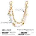 Gold stainless steel heart pendant chain with white pearls and U-shaped lobster clasps - Baroque Pearl Link Chain Charm (BL010031)