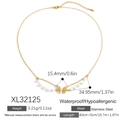 Goldene Edelstahl-Halskette mit Schmetterling und weißen Perlen, verstellbar - Goldener Schmetterling Künstliche Perle (XL32125) / 18K Vergoldet
