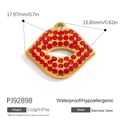 Stainless steel red lip pendant with gold plating and sparkling red rhinestones - 18K Gold Plated / Red Lip Rhinestone Pendant (PJ92898)
