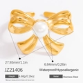 Anello con fiocco e perla dorato in acciaio inossidabile con fascia aperta regolabile - Placcato Oro 18K / Stile Fiocco di Perla (JZ21406)