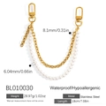 Dual-layer 18K gold plated stainless steel bag chain with white pearls and heart links - Double Layer Chain Pearl Charm (BL010030)