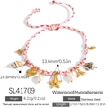 Pulsera tejida rosa y blanca con colgantes de estrella de mar y caracol en baño de oro 18K - Estilo Concha Estrella de Mar (SL41709)