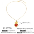 Collana con pendente a cuore rosso in acciaio inossidabile placcato oro 18K - Stile Raggi di Sole (XL32090)