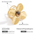 Anello floreale vintage in acciaio placcato oro 18K con pietra occhio di tigre - Placcato Oro 18K / Stile Floreale Centro Occhio di Tigre (JZ21456)