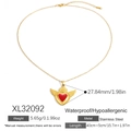 Collana impermeabile in acciaio dorato con ciondolo a cuore alato rosso da donna - Stile Cuore con Ali (XL32092)