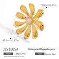 18K gold-plated stainless steel floral ring with a central pearl inlay and polished finish - 18K Gold Plated / Pink White Stone Center Floral Style (JZ21505A)