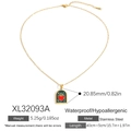Collana a cuore in acciaio inossidabile dorato impermeabile con smalto rosso e verde - Stile Sacro Cuore A (XL32093A)