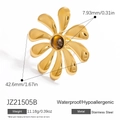 18k gold plated stainless steel flower ring with brown natural tiger eye stone center - 18K Gold Plated / Tiger Eye Color Center Floral Style (JZ21505B)