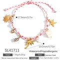 Pulsera trenzada rosa y blanca con colgantes dorados y detalles de conchas - Estilo Palmera Sol (SL41711)