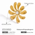 18k gold plated vintage flower ring with center white pearl inlay and stainless steel base - 18K Gold Plated / White Artificial Pearl Center Floral Style (JZ21505D)