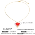 Collana impermeabile in acciaio inossidabile con pendente a cuore rosso effetto goccia - Cuore in Smalto Liquido (XL32097)
