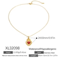 Collana in acciaio inox placcato oro 18 carati con cuore rosso e cristalli bianchi - Cuore Tondo con Strass (XL32098)
