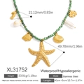 Collar de cuentas verdes con dijes marinos de acero dorado y colgante de estrella - Chapado en Oro de 18K / Modelo de Cuentas Verdes Estilo Océano (XL31752)