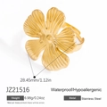 Golden five-petal flower ring in stainless steel with textured radial patterns - 18K Gold Plated / Striped Texture Five-Petal Style (JZ21516)