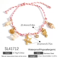 Pulsera de acero inoxidable de estilo océano con conchas y cordón trenzado rosa - Estilo Caballito de Mar Concha (SL41712)