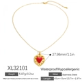 Collana in acciaio inossidabile placcata oro 18K con ciondolo a cuore in smalto rosso - Cuore Rosso con Motivo Cavo (XL32101)