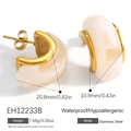 Orecchini a C in acciaio inossidabile placcato oro 18k con intarsio in resina beige - Placcato Oro 18K / Stile Marmo Bianco Crema (EH12233B)
