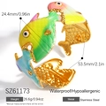 Bracelet manchette poisson en émail coloré en acier inoxydable plaqué or 18 carats - Style de Poisson Tropical (SZ61173)