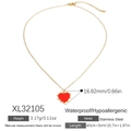 Collana con ciondolo a cuore rosso in acciaio inossidabile dorato con bordo a sfere - Cuore Bordo Perle d'Oro (XL32105)