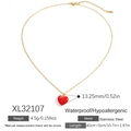 Collana in acciaio inossidabile placcato oro con pendente a cuore rosso impermeabile - Cuore Liscio Semplice (XL32107)
