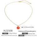 Collana impermeabile in acciaio inox dorato con ciondolo tondo in smalto rosso cuore - Cuore Oro Fondo Rosso Tondo (XL32108)