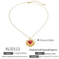 Collana minimalista con cuore rosso in acciaio inossidabile placcato oro 18 carati - Cuore con Strass Radiante (XL32113)