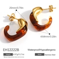 Golden stainless steel C-shaped earrings with amber resin texture and 20mm outer diameter - 20mmx4.64mm / Amber (EH12222B)
