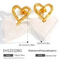 18K gold plated stainless steel heart earrings with white marble resin stone dangles - Heart Splicing Pendant Style (EH12232BG)