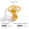 18K vergoldeter Edelstahlring mit zwei polierten Kugeln in offenem Design - Doppelkugel Goldener offener Ring (JZ21165G)