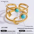 Gold plated stainless steel celestial ring with turquoise stones moon and sun - Star Moon Turquoise Three Layer Style (JZ21208E)