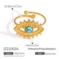 Bague ajustable en acier doré 18K avec perle turquoise de 4mm et motif oeil protecteur - Style Oeil d'Evil (JZ21002A)