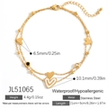 Tobillera de doble capa de acero dorado con dijes de corazón y cristales brillantes - Chapado en Oro de 18K / Dorado (JL51065)