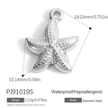 DIY starfish pendant made of polished silver stainless steel with textured grain finish - Granular Sea Star Style (PJ91019S)