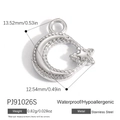 Silver stainless steel star and moon pendant necklace charm with waterproof features - Beaded Texture Star Moon Style (PJ91026S)