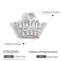 Polished silver stainless steel crown pendant for DIY jewelry, 13.56mm waterproof charm - Crown Style (PJ91034S)