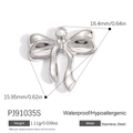 Waterproof stainless steel silver bow charm pendant with precise measurements - Polished Bowknot Style (PJ91035S)