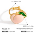 Anillo abierto de acero inoxidable dorado con melocotón de esmalte rosa y hoja - Estilo Melocotón (JZ21578)