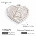 Silver stainless steel heart charm with embossed cupid angel and dot beaded edges - Angel Relief Heart Style (PJ91087S)