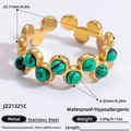 Anello regolabile in acciaio inossidabile placcato oro 18k con otto pietre di malachite verde - Stile Texture Malachite (JZ21321C)