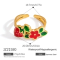 Anillo de acero inoxidable chapado en oro de 18K con dijes de fresa y flores en esmalte - Estilo de Fresa y Flor (JZ21580)