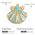 Light blue enamel shell pendant in gold-plated stainless steel with pearl accents - Light Blue Shell with Pearls (PJ92701A)
