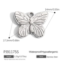 Waterproof stainless steel butterfly pendant charm in silver finish for DIY jewelry - Textured Butterfly Style (PJ91175S)