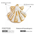 18K gold plated stainless steel shell pendant with white enamel and pearl details - White Shell with Pearls (PJ92701B)